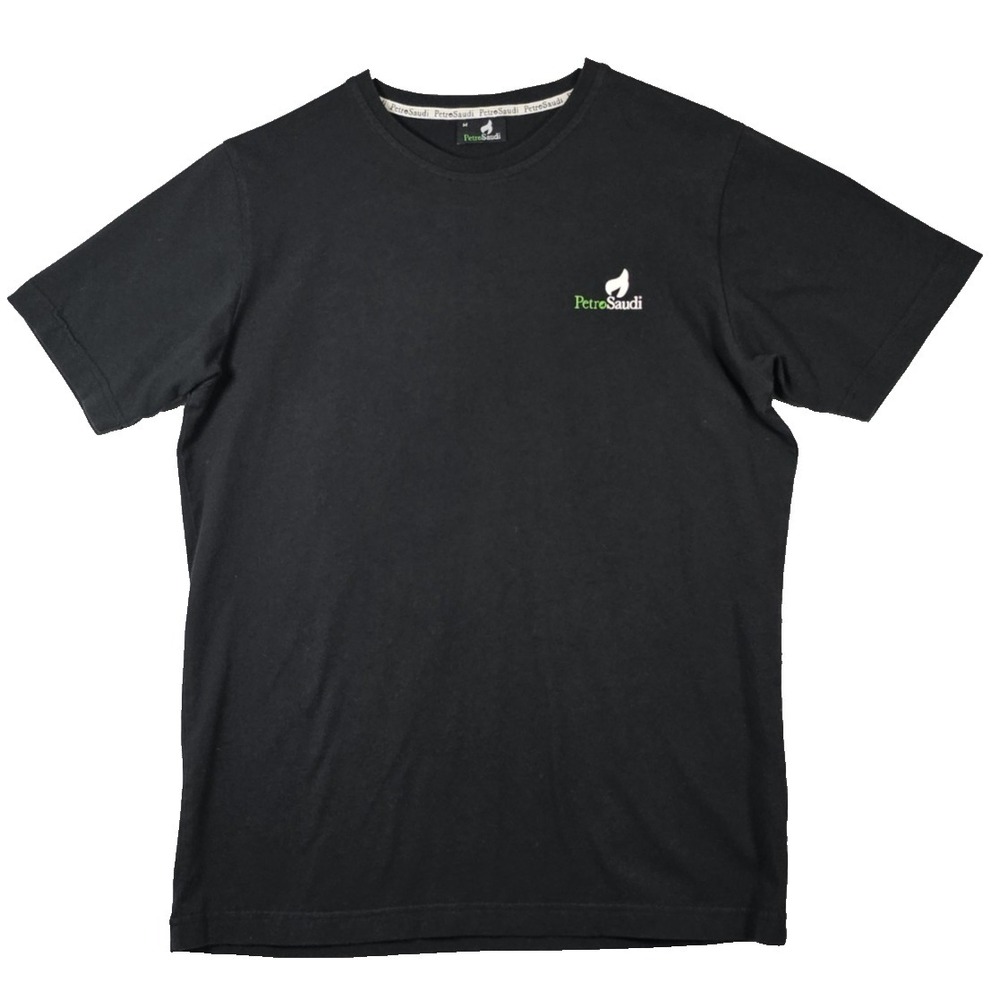 PetroSaudi Logo Men's Black T-Shirt Custom Designed Short Sleeves Size Medium